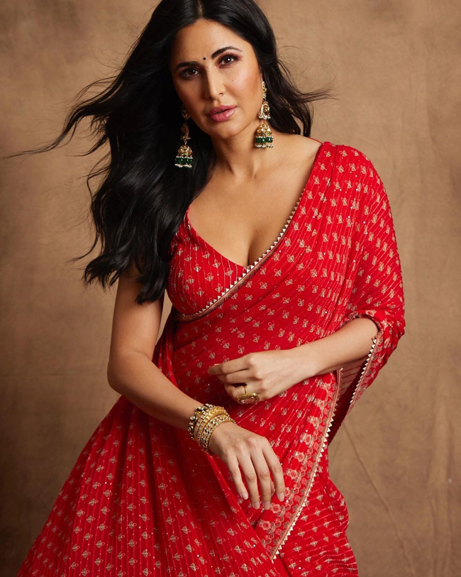 Staggering Poses Of Katrina Kaif In Red Saree